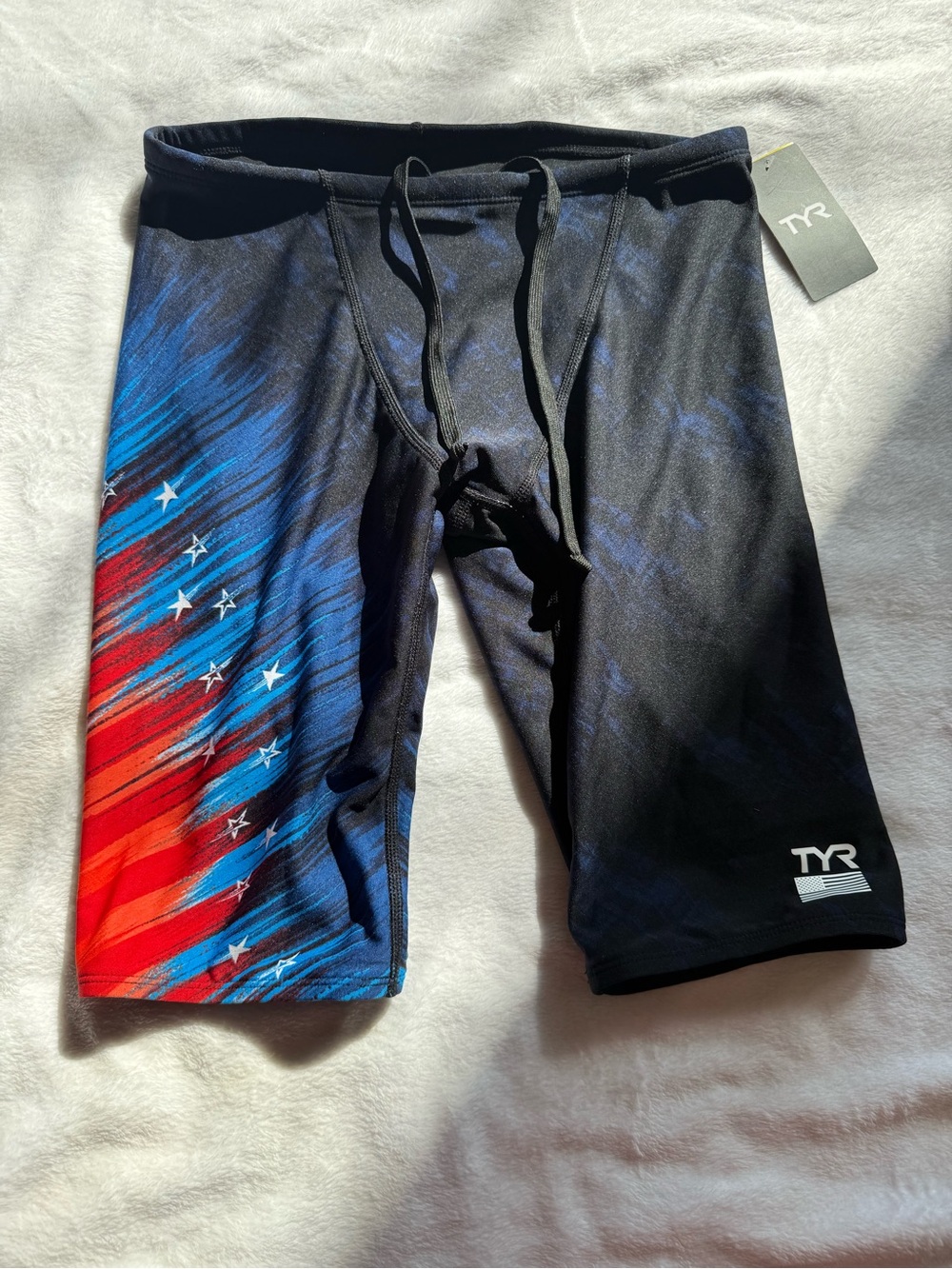 TYR Black Performance Jammer Valiance Swim Bottoms with White Logo